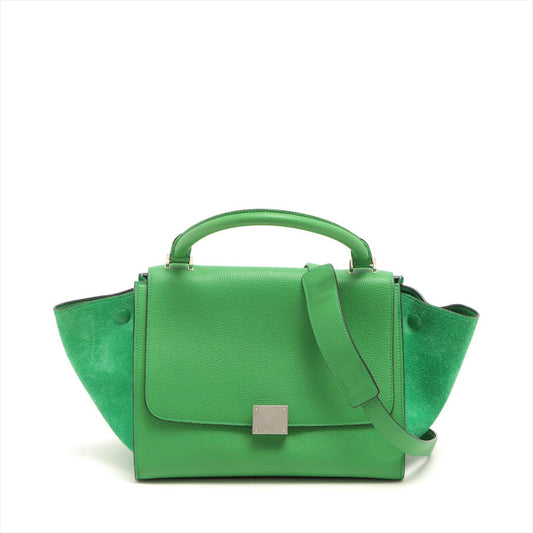 Second hand Céline Trapeze Small Leather & suede 2-Way Handbag Green - Tabita Bags