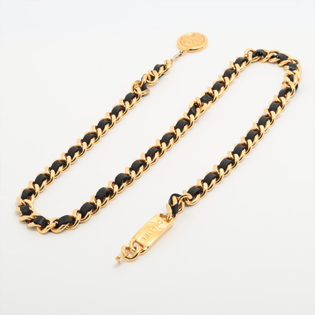 Second hand Chanel 31 Rue Cambon Leather Chain Belt Gold × Black - Tabita Bags