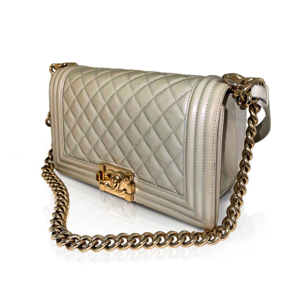 Second hand Chanel Boy Bag Metallic Patent Calfskin Leather Limited Edition - Tabita Bags