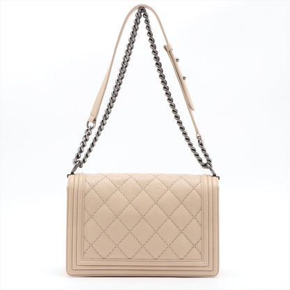 Second hand Chanel Boy in Beige Leather Ruthenium - Tabita Bags