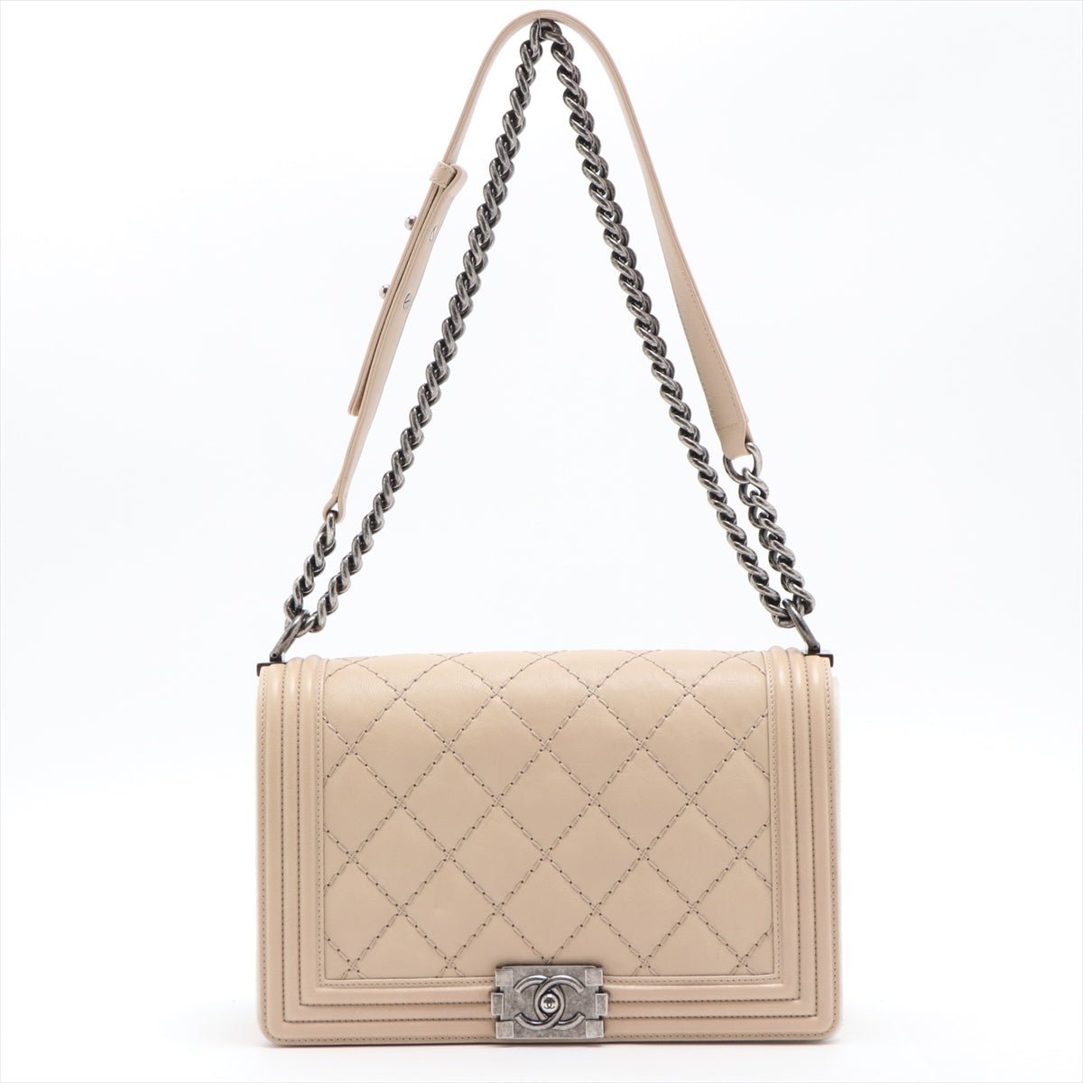 Second hand Chanel Boy in Beige Leather Ruthenium - Tabita Bags