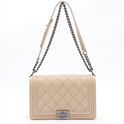 Second hand Chanel Boy in Beige Leather Ruthenium - Tabita Bags