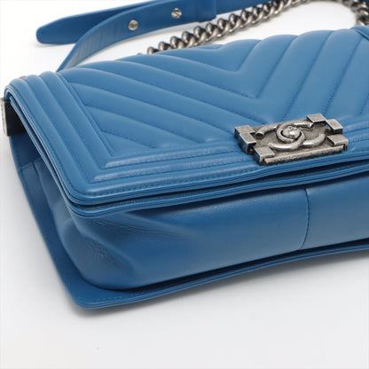 Second hand Chanel Boy Medium Chevron Calfskin Blue Flap Bag - Tabita Bags