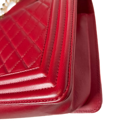 Second hand Chanel Boy Medium Quilted Calfskin Red Flap Bag - Tabita Bags