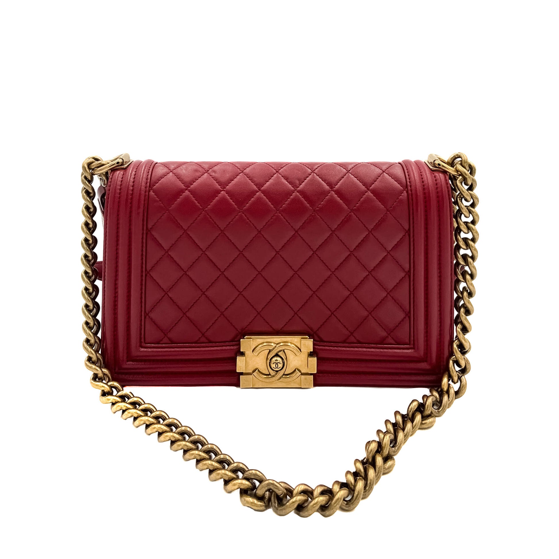 Second hand Chanel Boy Medium Quilted Calfskin Red Flap Bag - Tabita Bags