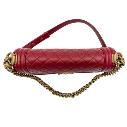 Second hand Chanel Boy Medium Quilted Calfskin Red Flap Bag - Tabita Bags