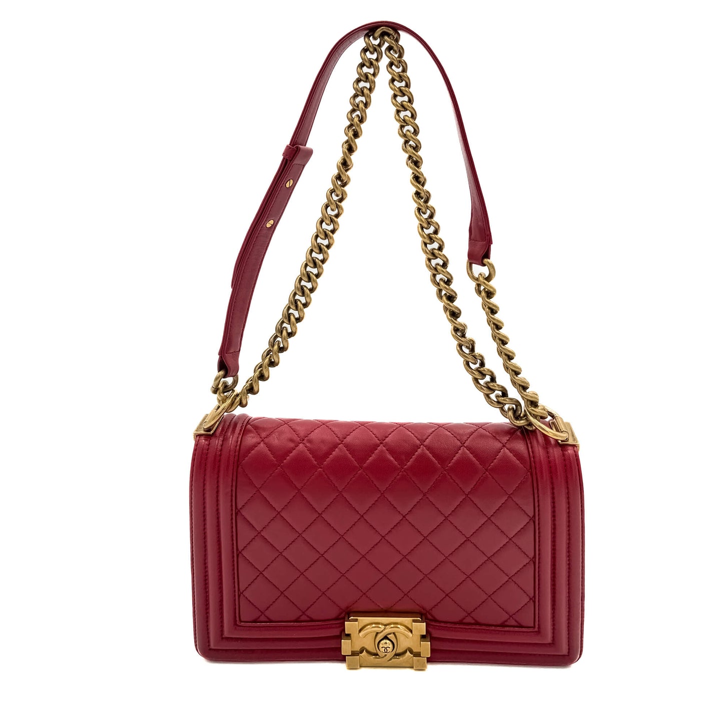 Second hand Chanel Boy Medium Quilted Calfskin Red Flap Bag - Tabita Bags