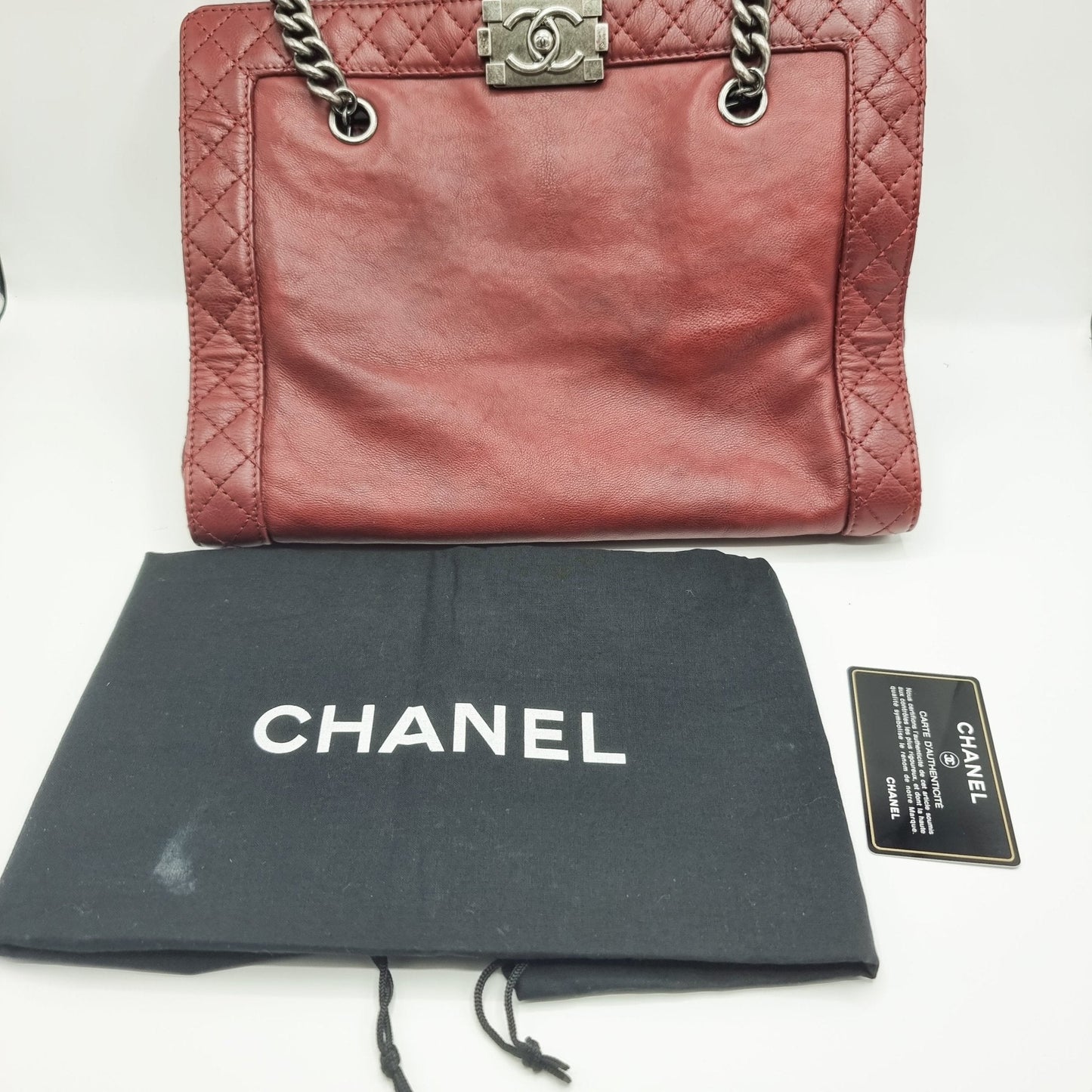 Second hand Chanel Boy Reverso Shopping Tote Burgundy Calfskin - Tabita Bags