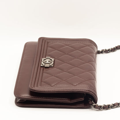 Second hand Chanel Boy WOC Clutch Burgundy Quilted Lambskin Leather - Tabita Bags