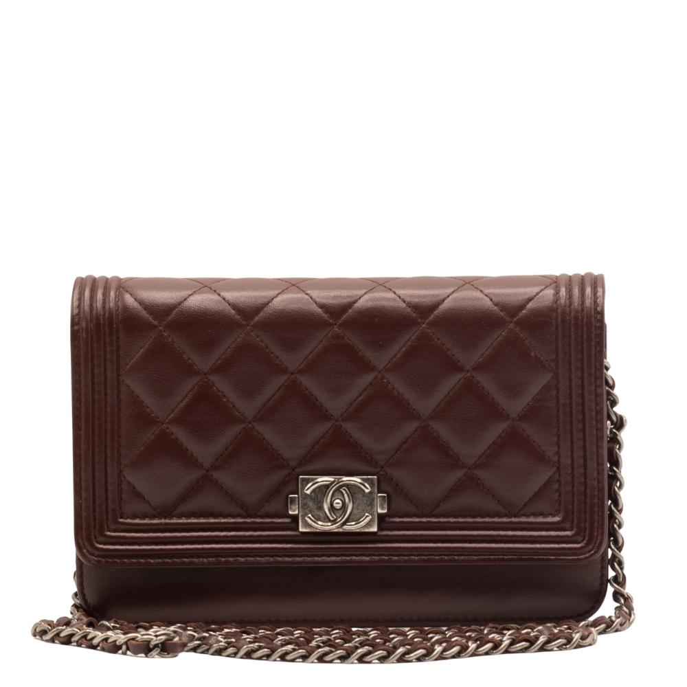 Second hand Chanel Boy WOC Clutch Burgundy Quilted Lambskin Leather - Tabita Bags