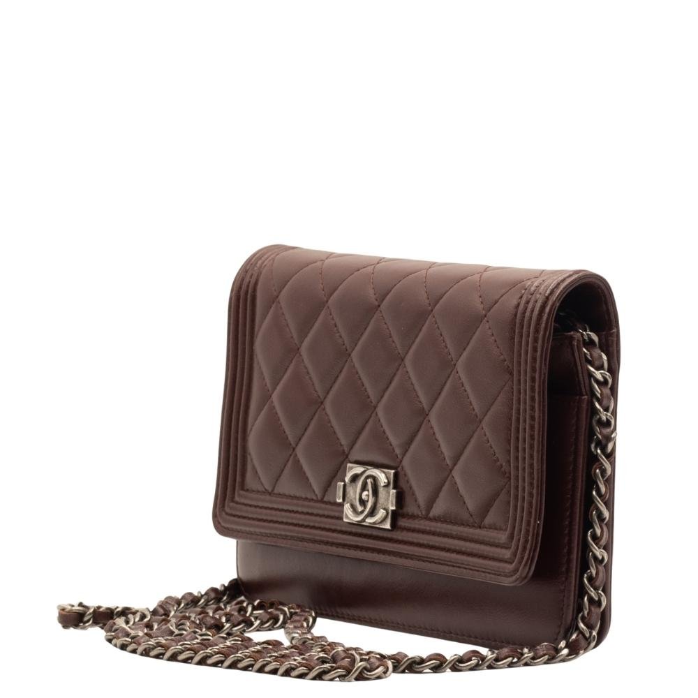 Second hand Chanel Boy WOC Clutch Burgundy Quilted Lambskin Leather - Tabita Bags