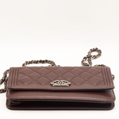 Second hand Chanel Boy WOC Clutch Burgundy Quilted Lambskin Leather - Tabita Bags