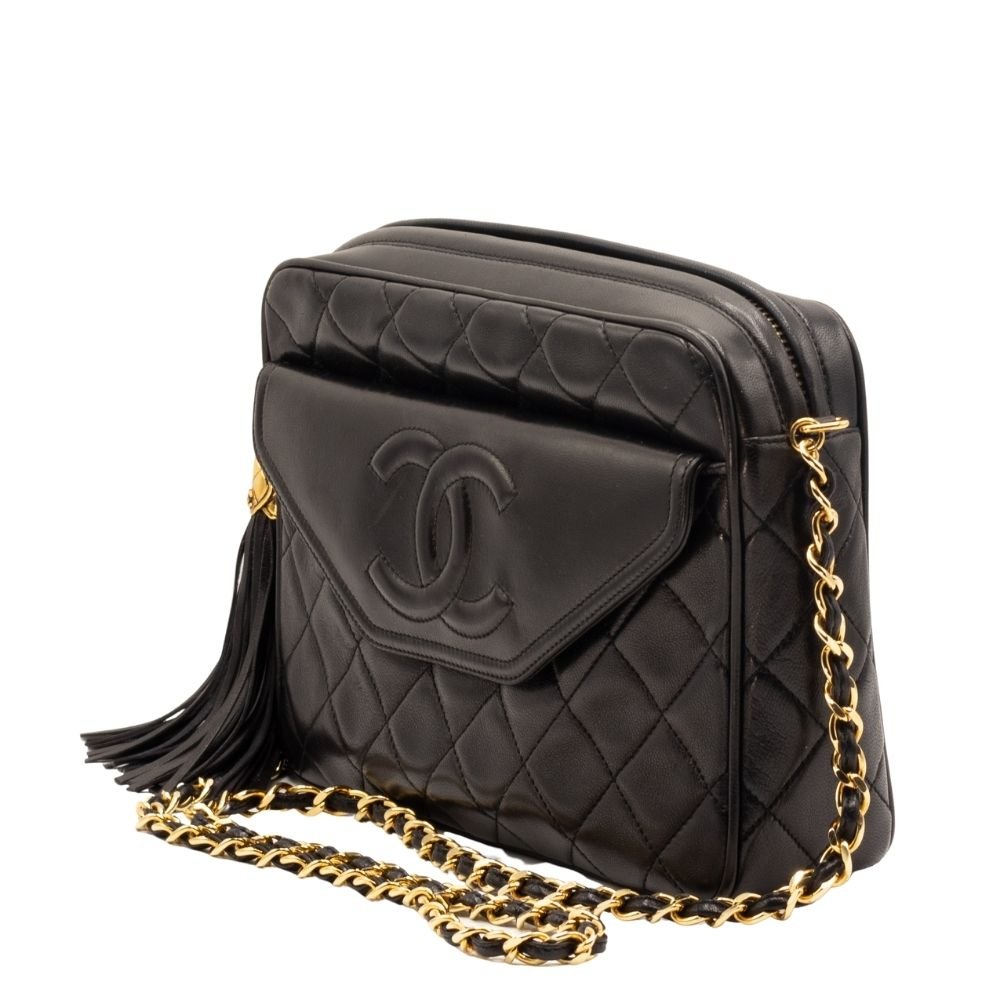 Second hand Chanel Camera Chain Bag Black Lambskin Leather - Tabita Bags