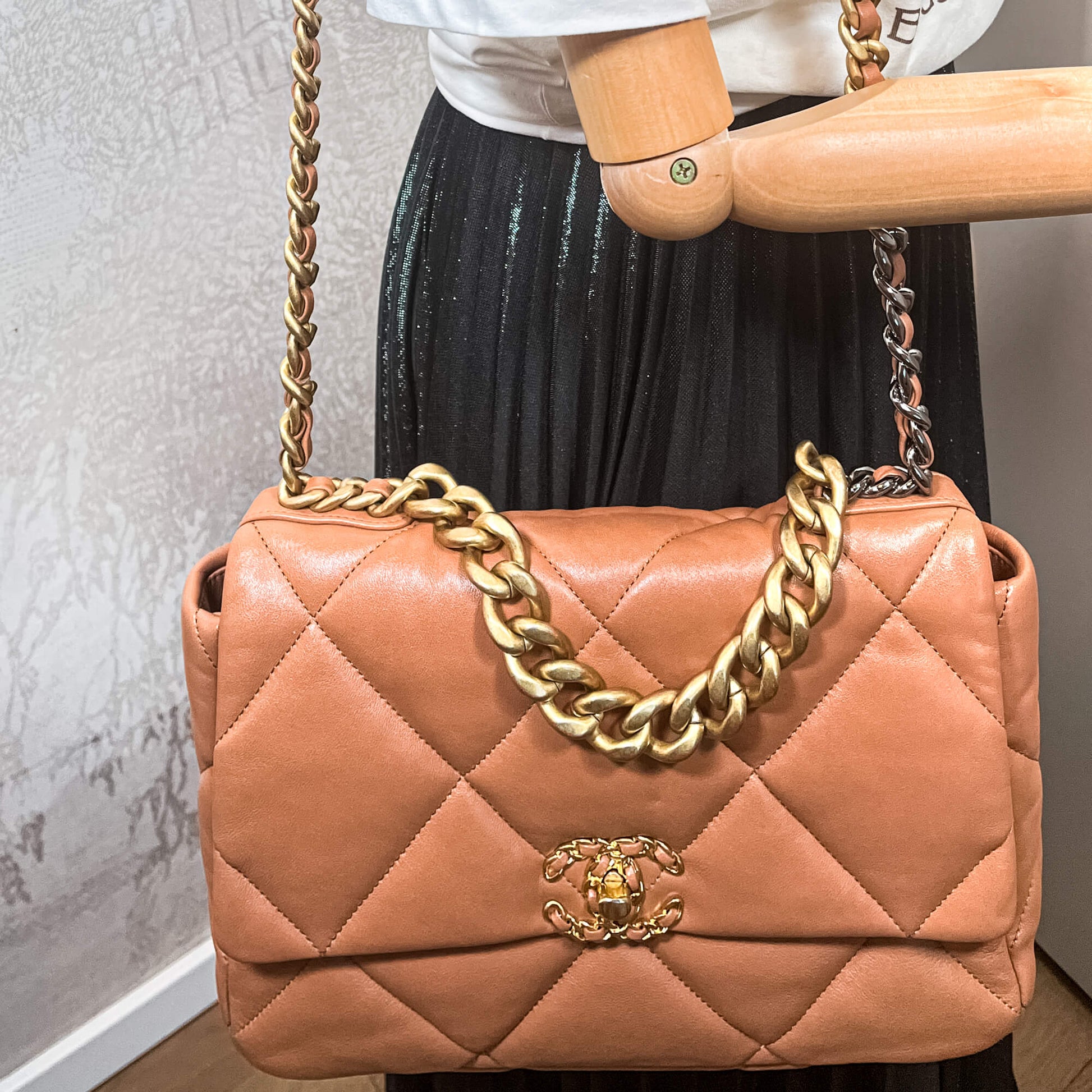 Second hand Chanel Chanel 19 Large Caramel Leather 2-Way Flap Bag - Tabita Bags