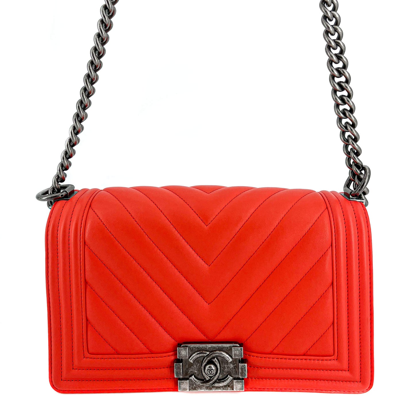 Second hand Chanel Chanel Boy Chevron Red Ruthenium - Tabita Bags