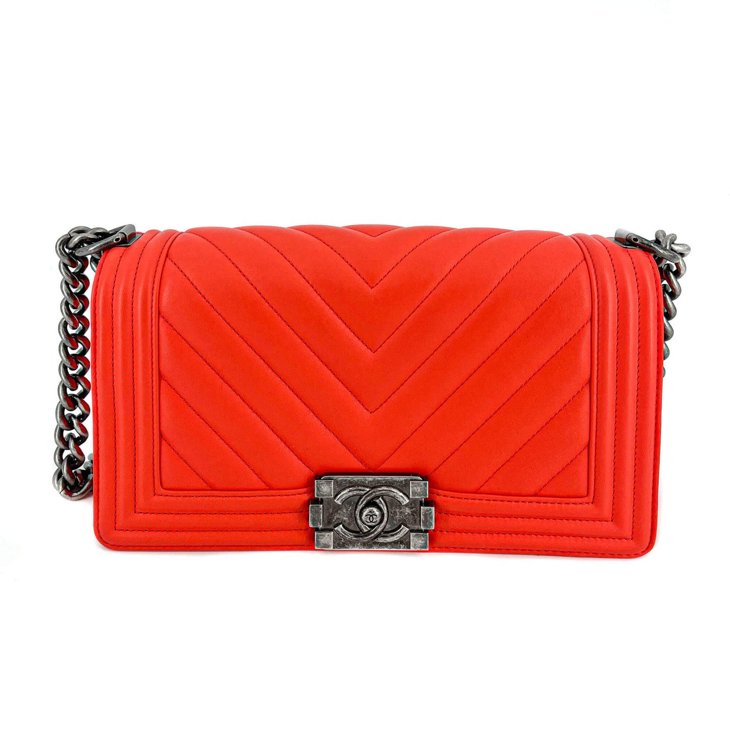 Second hand Chanel Chanel Boy Chevron Red Ruthenium - Tabita Bags