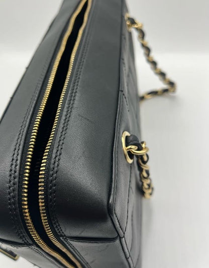 Second hand Chanel Chocolate Bar Black Lambskin Leather Chain - Tabita Bags