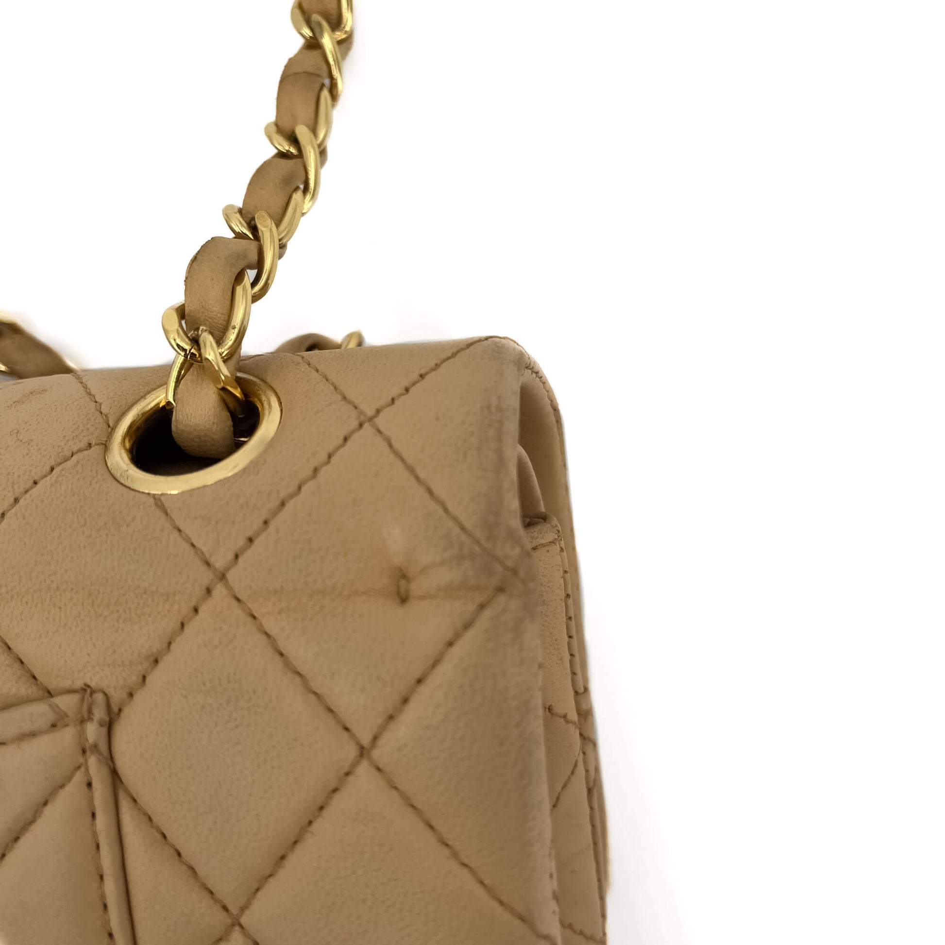 Second hand Chanel Classic Double Flap Chain Bag Beige Leather Medium - Tabita Bags