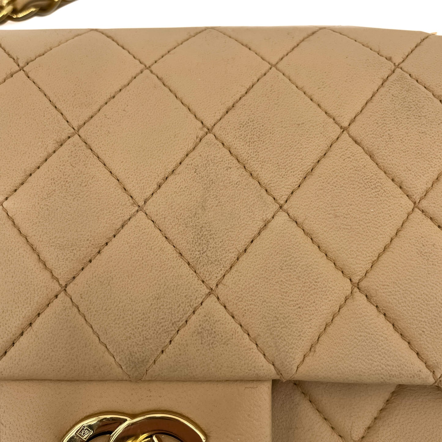 Second hand Chanel Classic Double Flap Chain Bag Beige Leather Medium - Tabita Bags