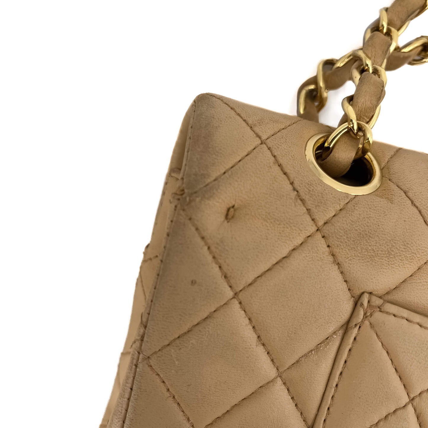 Second hand Chanel Classic Double Flap Chain Bag Beige Leather Medium - Tabita Bags