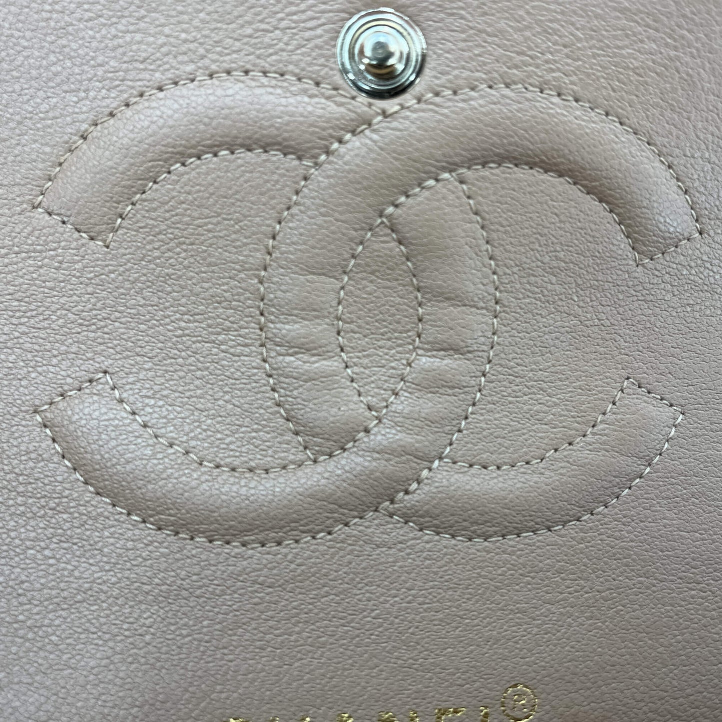 Second hand Chanel Classic Double Flap Chain Bag Beige Leather Medium - Tabita Bags