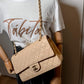 Second hand Chanel Classic Double Flap Chain Bag Beige Leather Medium - Tabita Bags