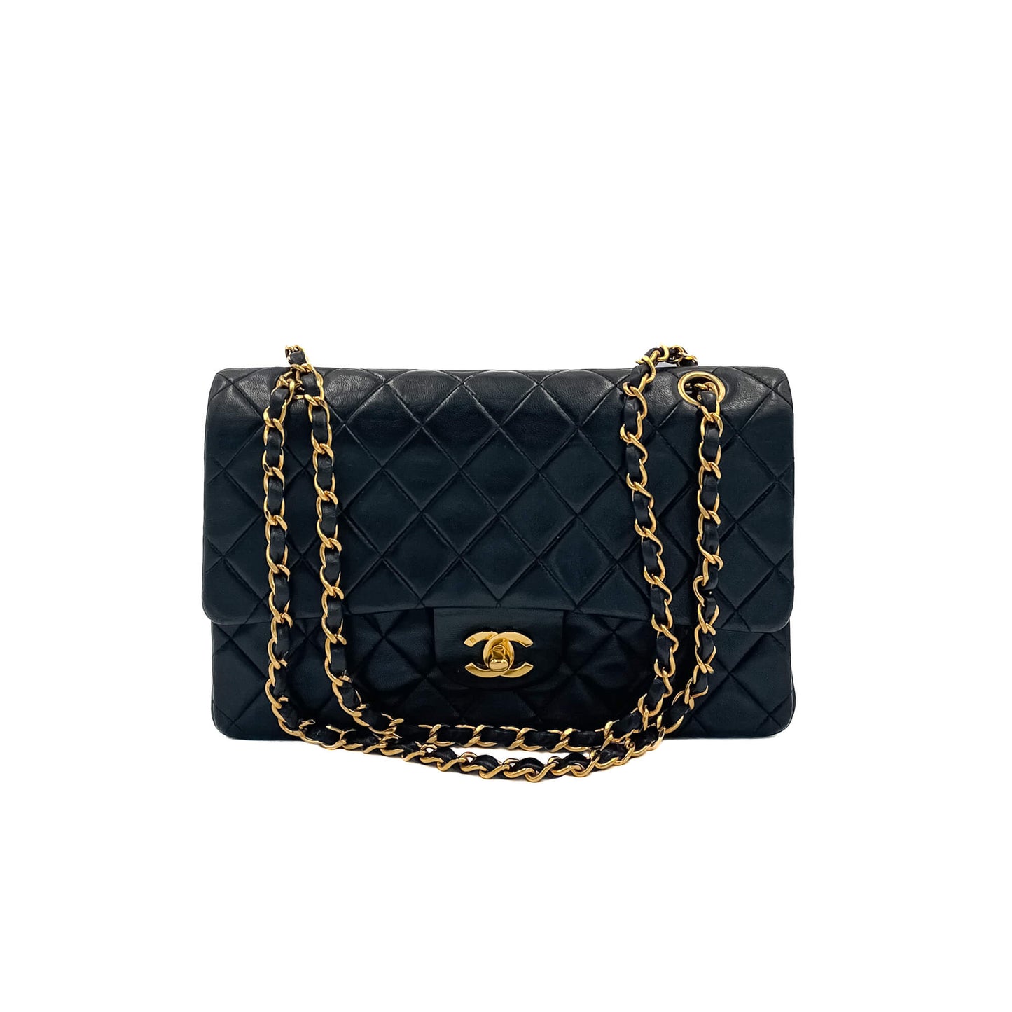 Second hand Chanel Classic Double Flap Chain Bag Black Leather Medium - Tabita Bags