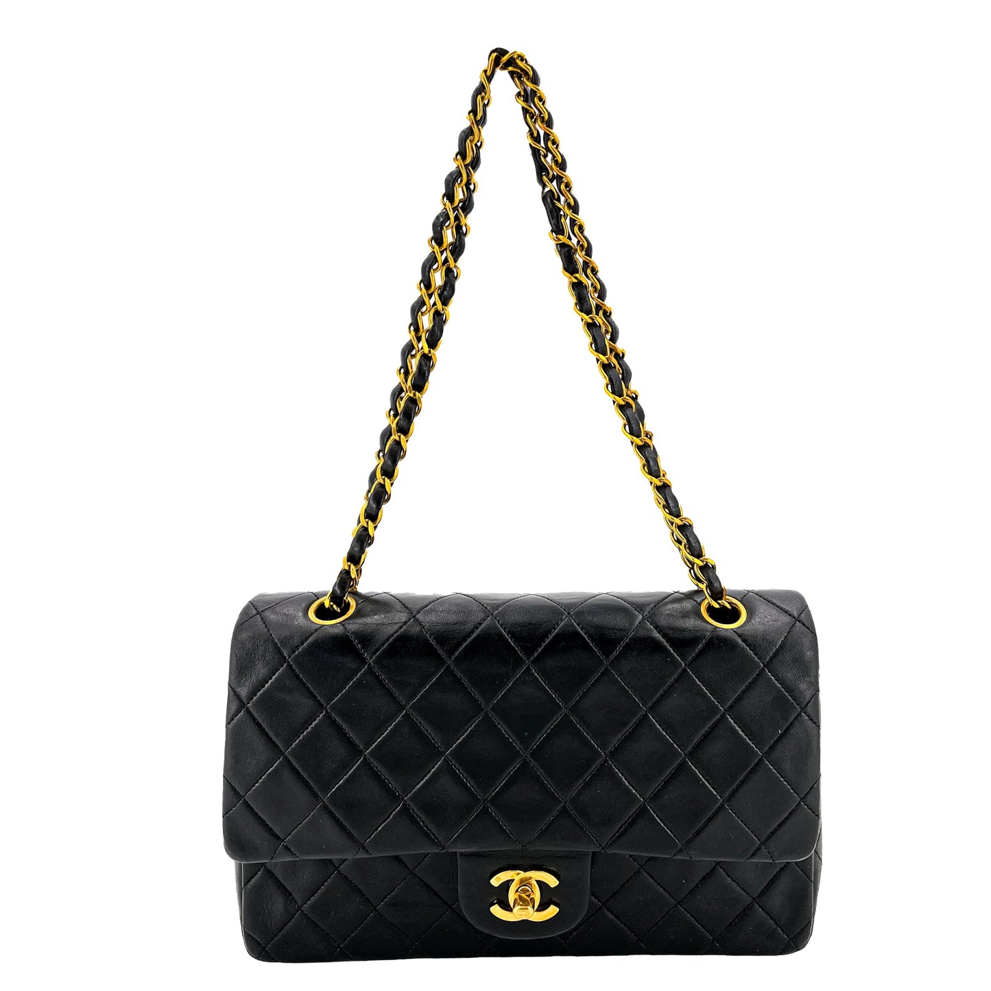 Second hand Chanel Classic Double Flap Chain Bag Black Leather Medium - Tabita Bags