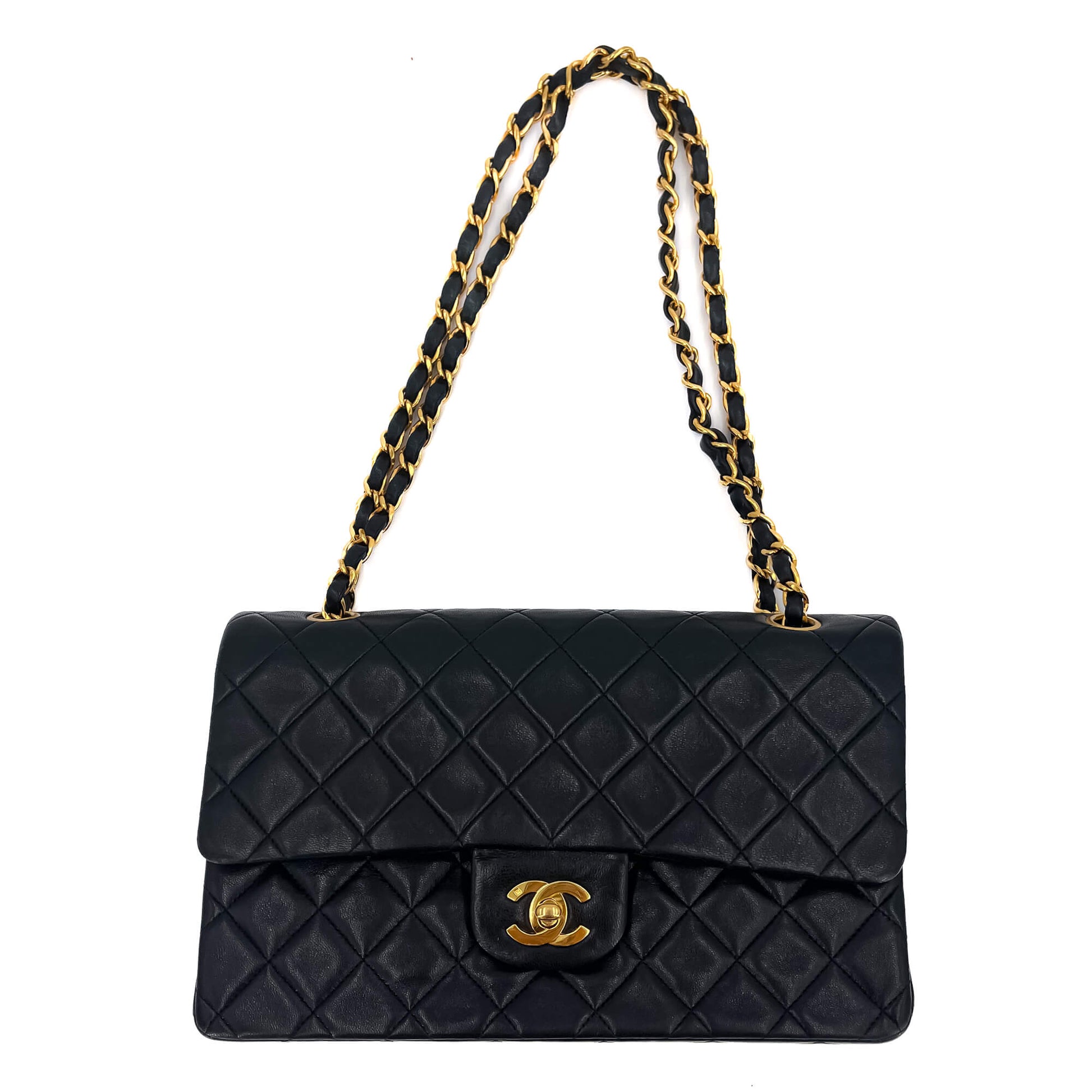 Second hand Chanel Classic Double Flap Chain Bag Black Leather Medium - Tabita Bags