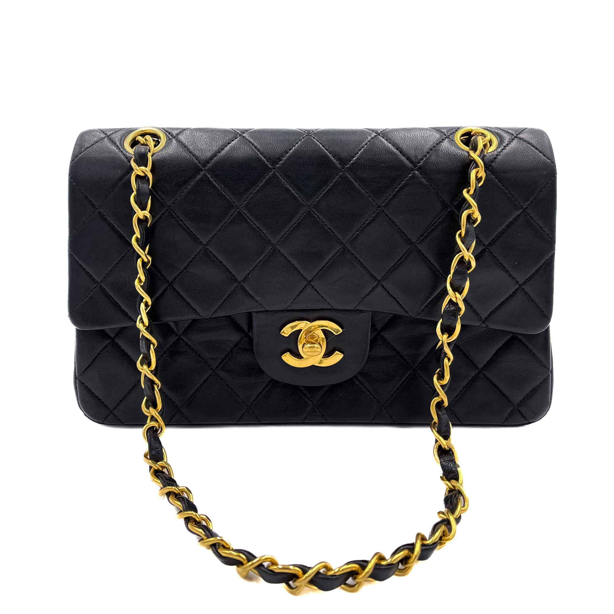 Chanel Classic Double Flap Chain Bag Schwarzes Leder Klein Tabita Bags with Love