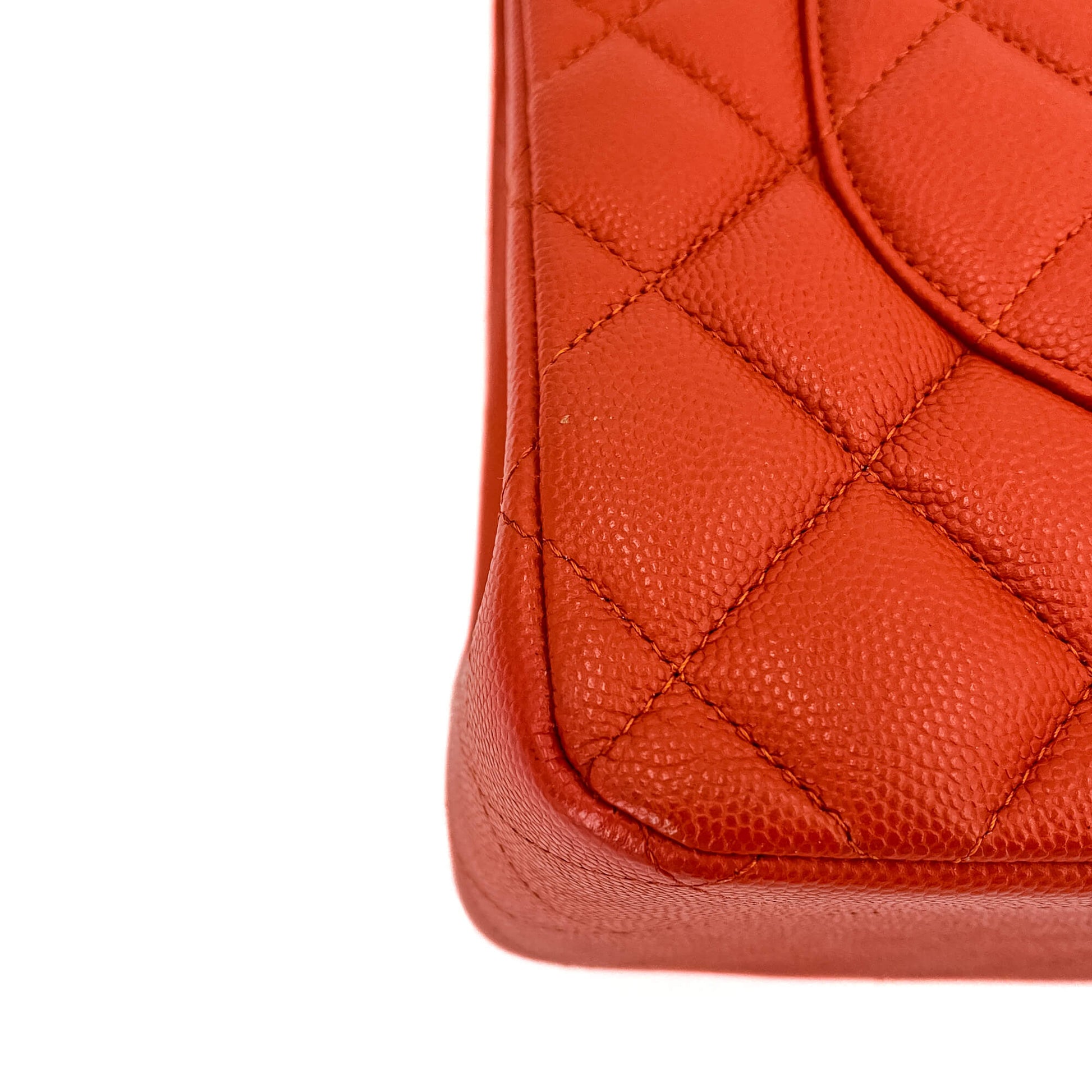 Second hand Chanel Classic Double Flap Jumbo Caviar Leather Chain Bag Orange - Tabita Bags