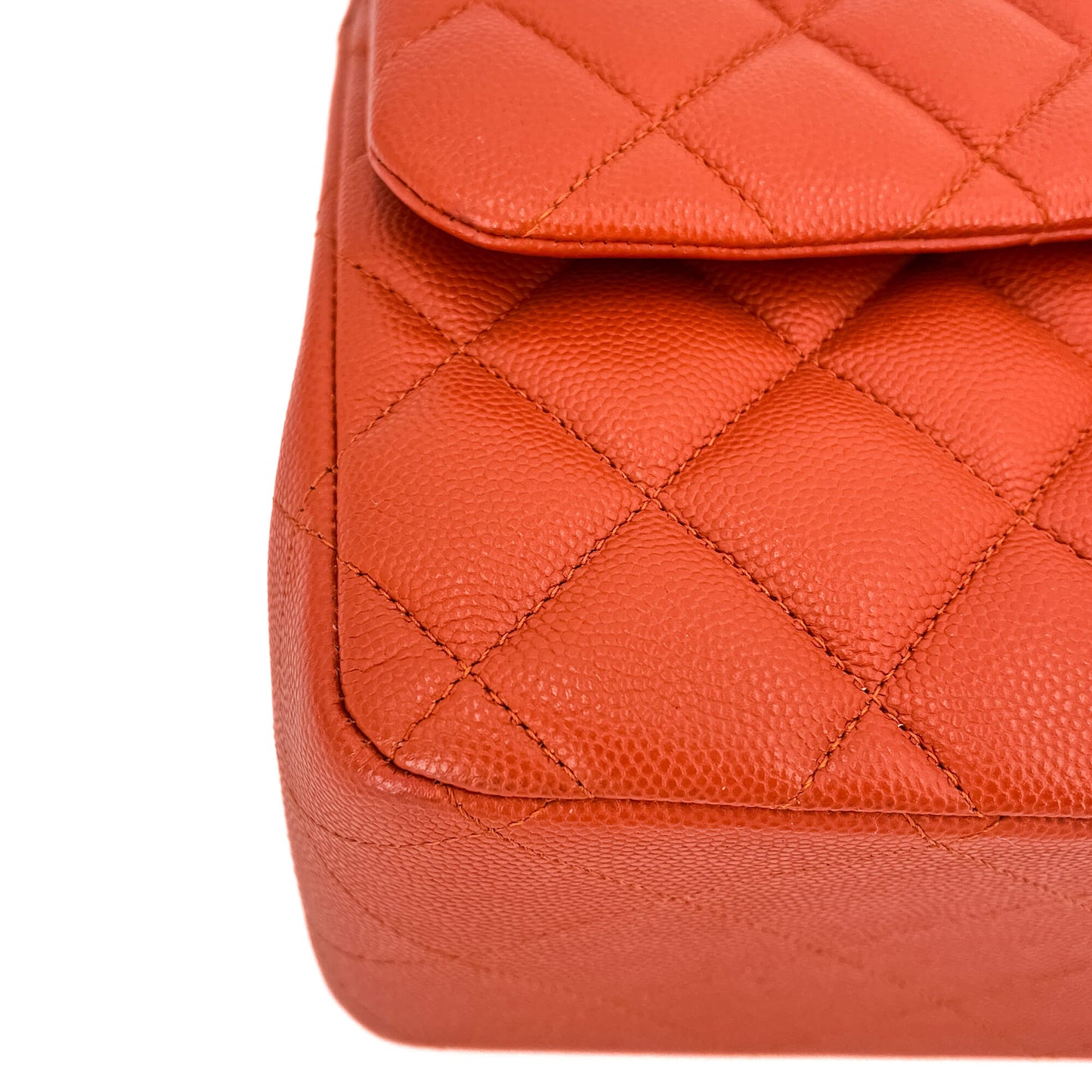 Second hand Chanel Classic Double Flap Jumbo Caviar Leather Chain Bag Orange - Tabita Bags