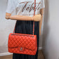 Second hand Chanel Classic Double Flap Jumbo Caviar Leather Chain Bag Orange - Tabita Bags