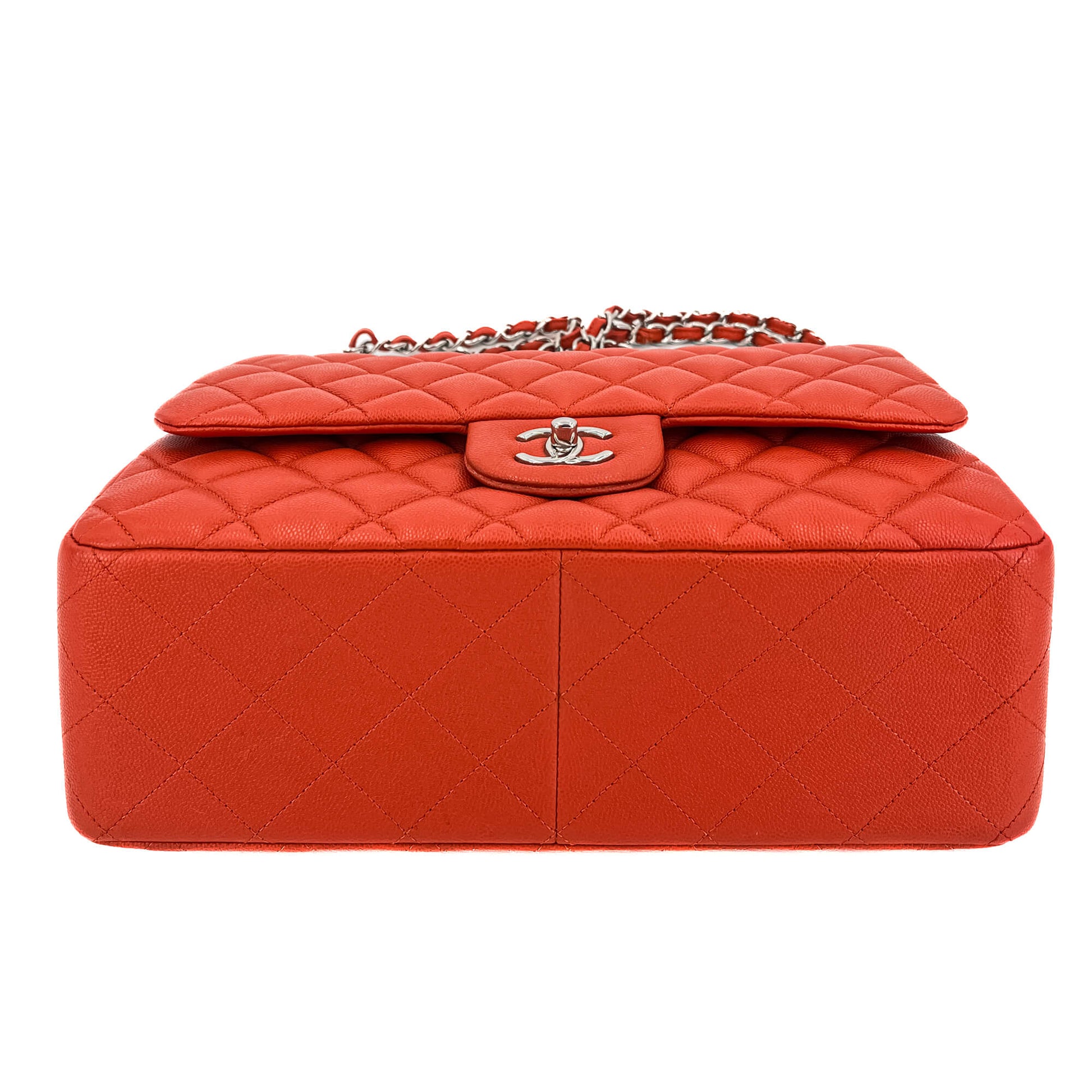 Second hand Chanel Classic Double Flap Jumbo Caviar Leather Chain Bag Orange - Tabita Bags