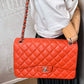 Second hand Chanel Classic Double Flap Jumbo Caviar Leather Chain Bag Orange - Tabita Bags