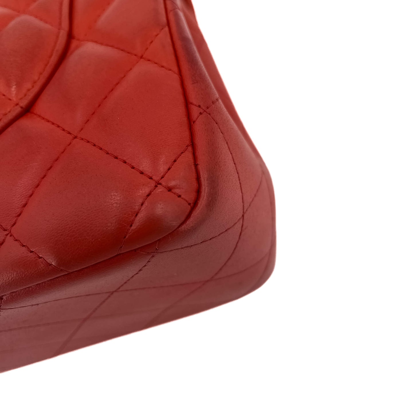 Second hand Chanel Classic Double Flap Jumbo Lambskin Leather Chain Bag Red/Orange - Tabita Bags