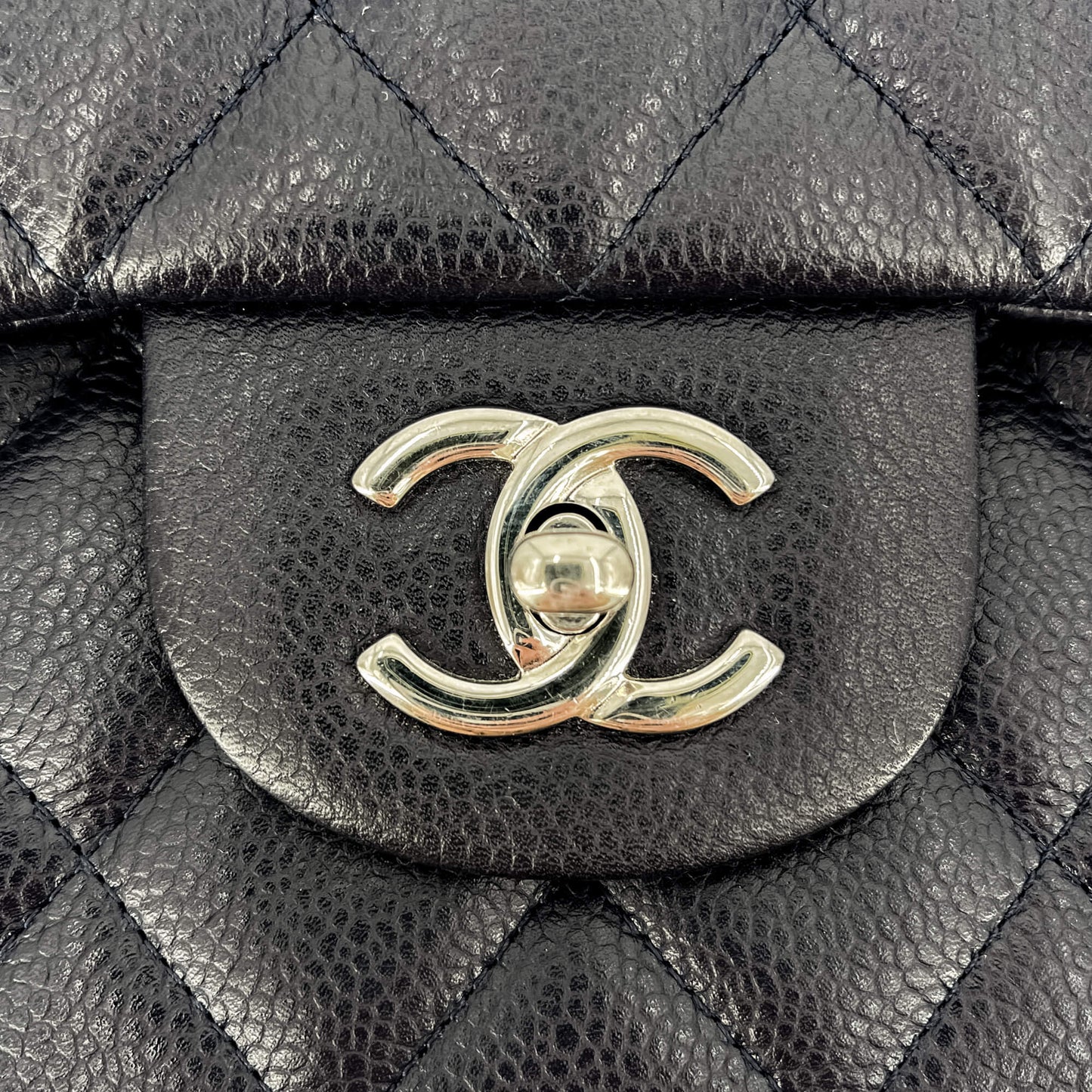 Second hand Chanel Classic Double Flap Jumbo Matelassè Caviar Leather 2-Ways Flap Bag Purple - Tabita Bags