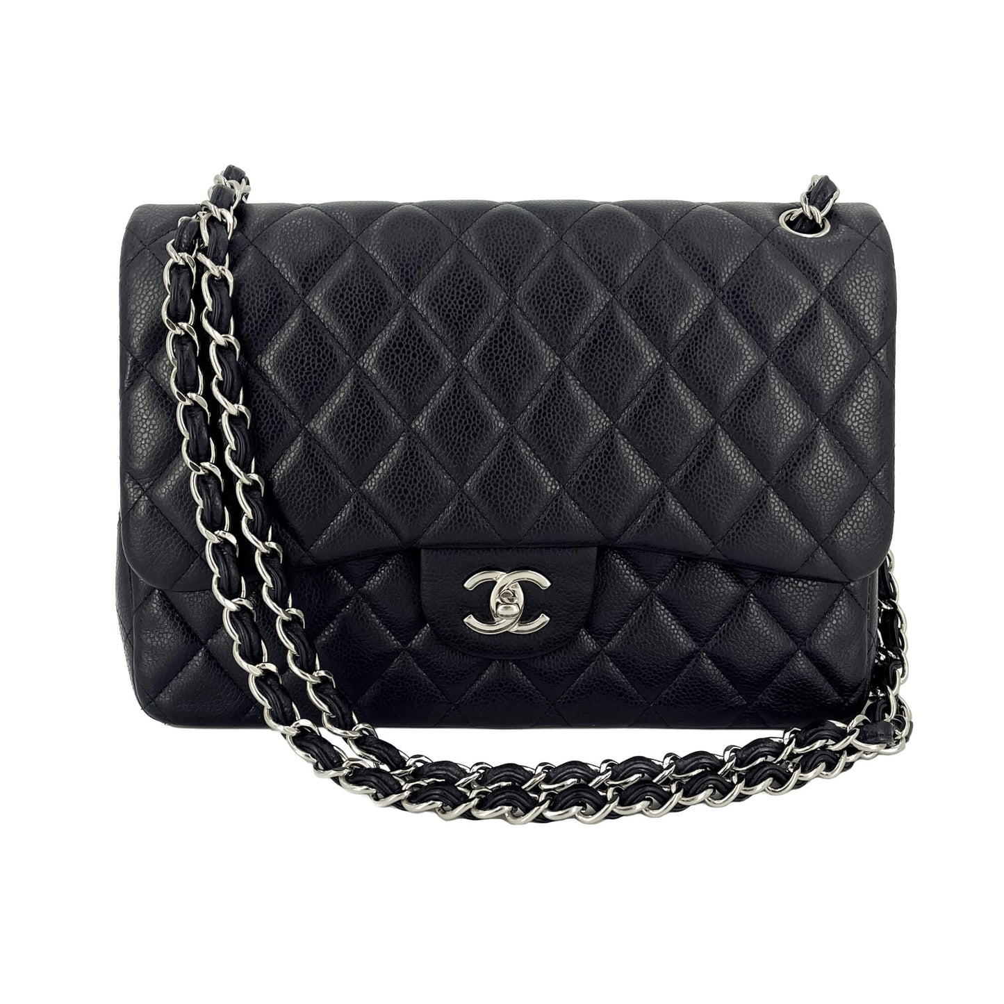 Second hand Chanel Classic Double Flap Jumbo Matelassè Caviar Leather 2-Ways Flap Bag Purple - Tabita Bags