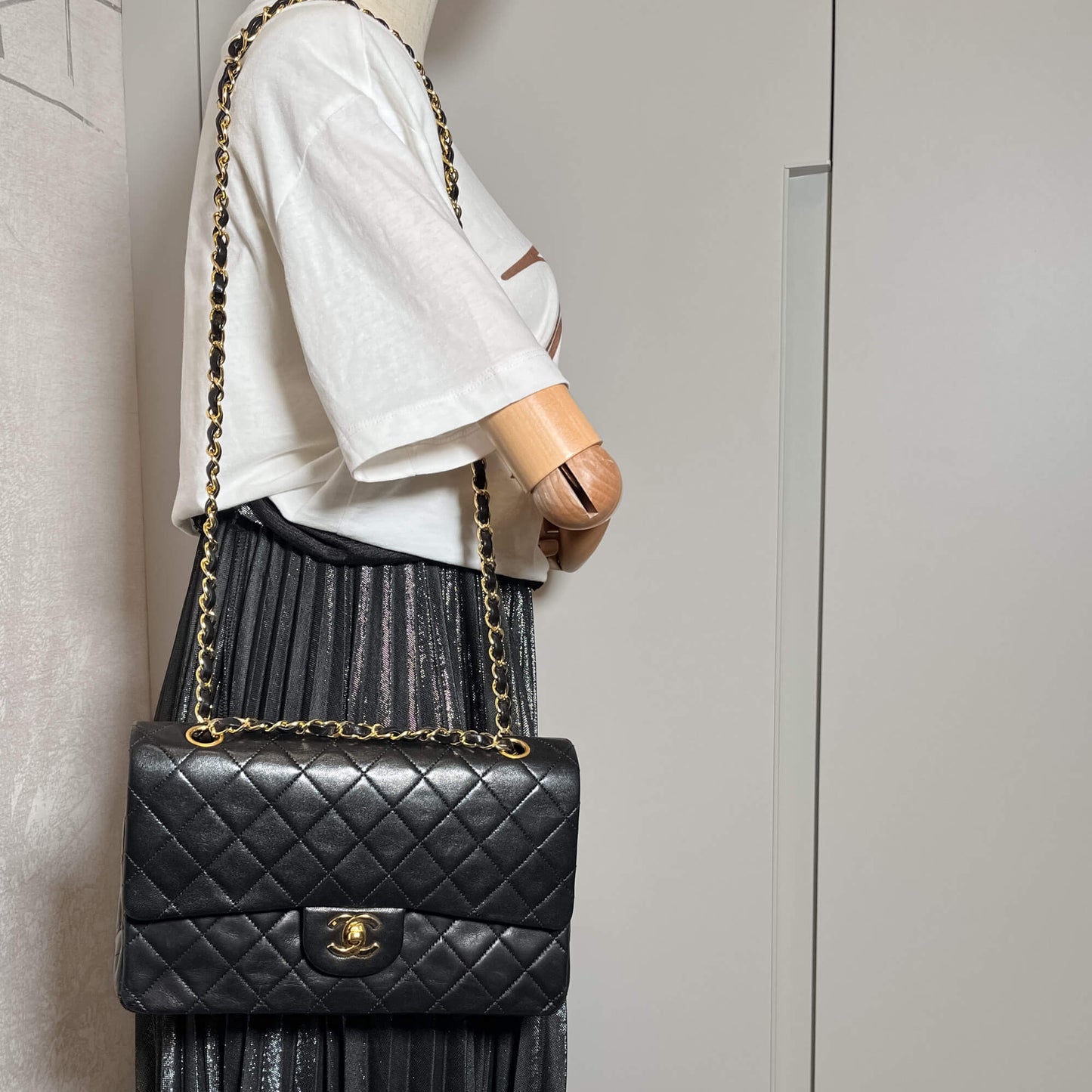 Second hand Chanel Classic Double Flap Medium Matelassè Lambskin Flap Bag Black - Tabita Bags