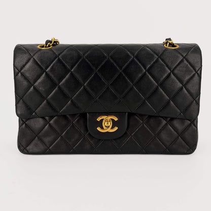 Second hand Chanel Classic Double Flap Medium Matelassè Lambskin Flap Bag Black - Tabita Bags