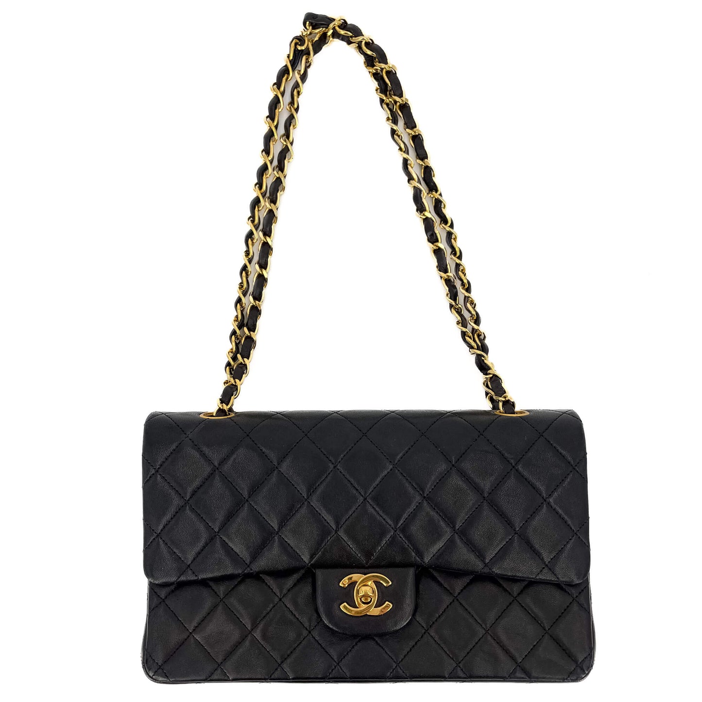 Second hand Chanel Classic Double Flap Medium Matelassè Lambskin Flap Bag Black - Tabita Bags