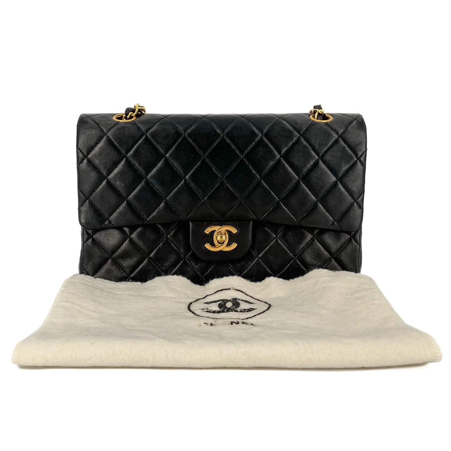 Second hand Chanel Classic Double Flap Medium Matelassè Lambskin Flap Bag Black - Tabita Bags