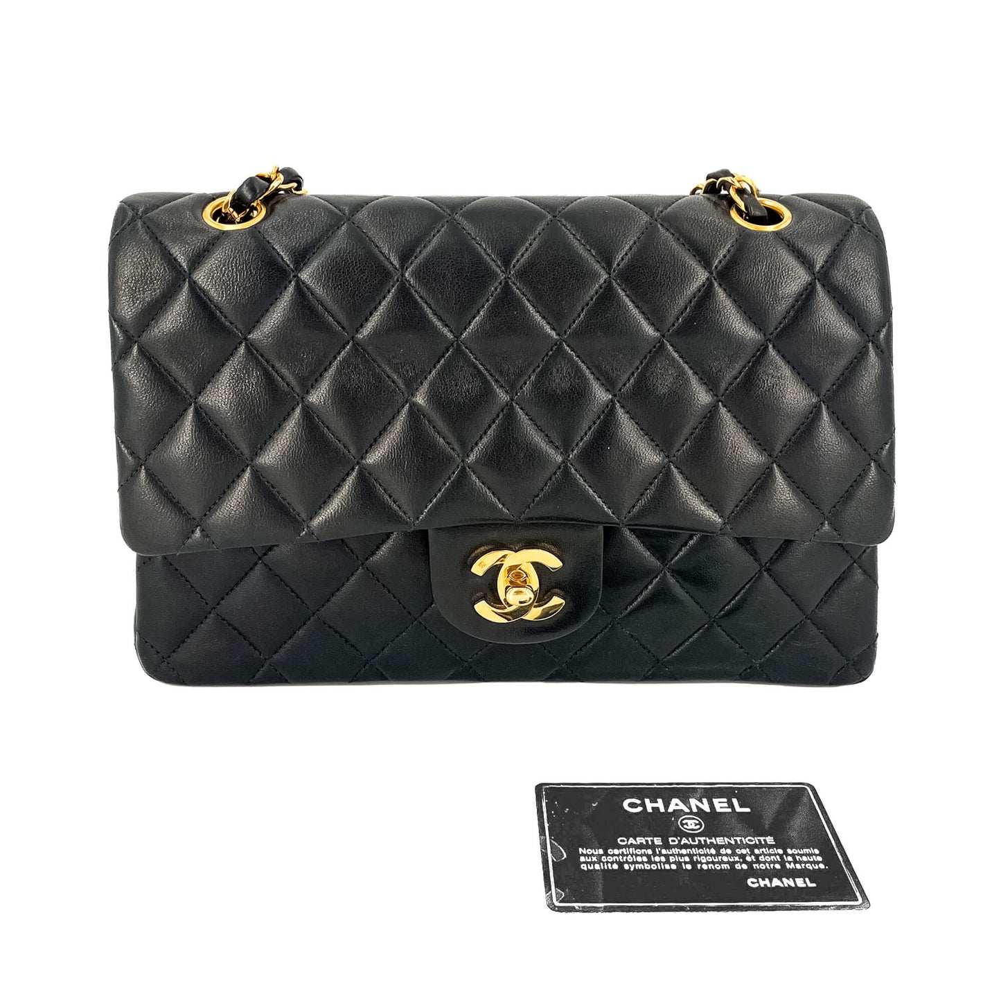 Second hand Chanel Classic Double Flap Medium Matelassè Lambskin Flap Bag No Sticker Black - Tabita Bags