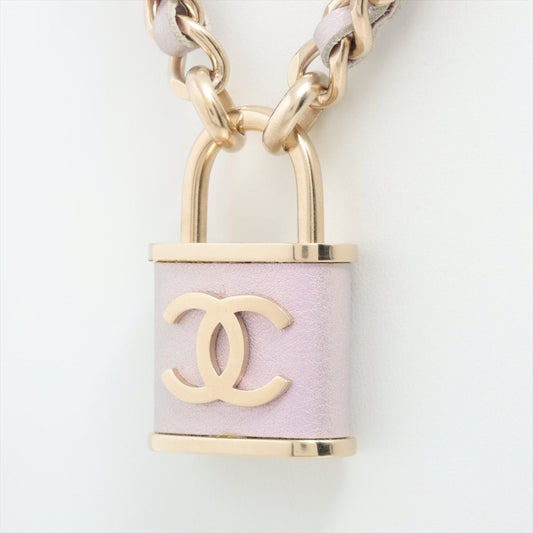 Second hand Chanel Coco Chain Necklace Padlock Purple Leather Gold - Tabita Bags