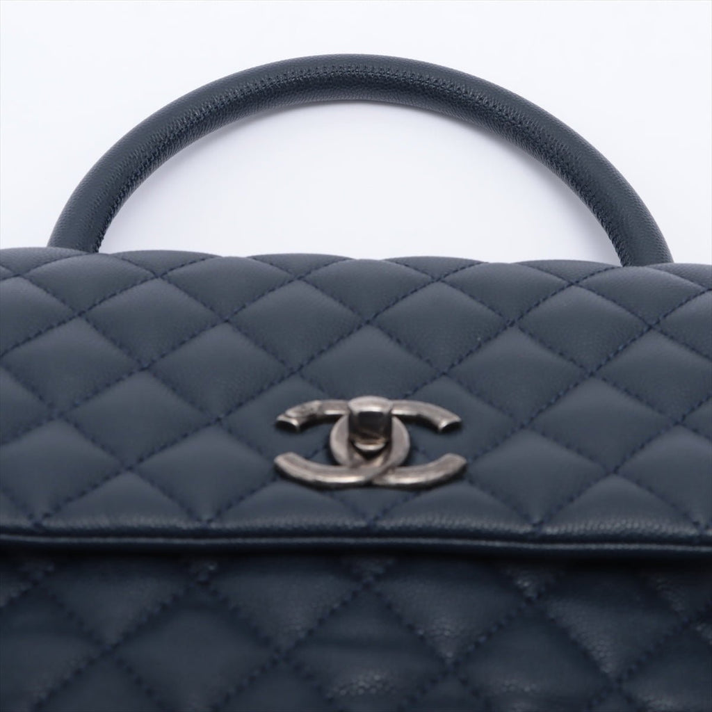 Second hand Chanel Coco Handle Large Caviar 2way Navy Blue Ruthenium - Tabita Bags