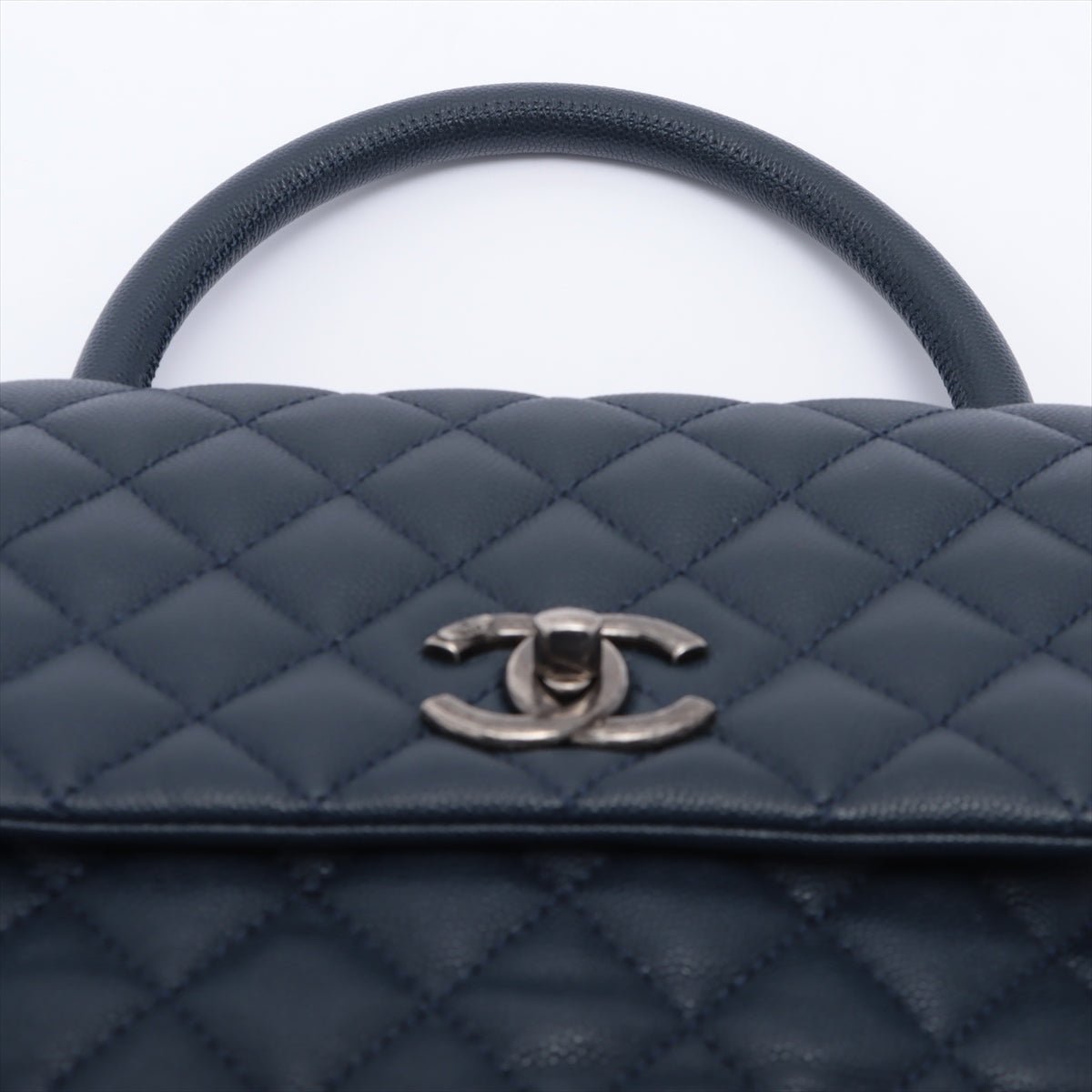 Second hand Chanel Coco Handle Large Caviar 2way Navy Blue Ruthenium - Tabita Bags