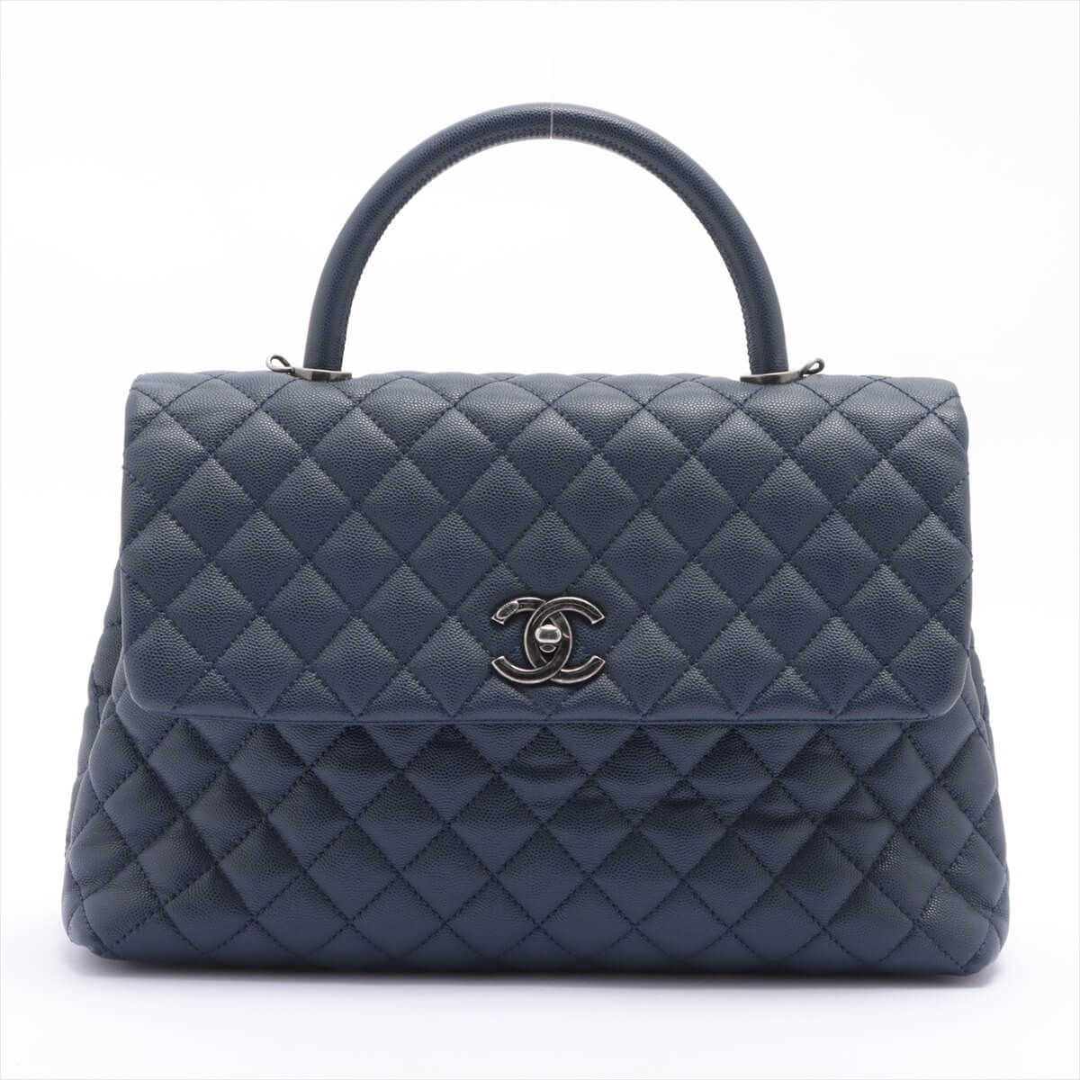 Second hand Chanel Coco Handle Large Caviar 2way Navy Blue Ruthenium - Tabita Bags