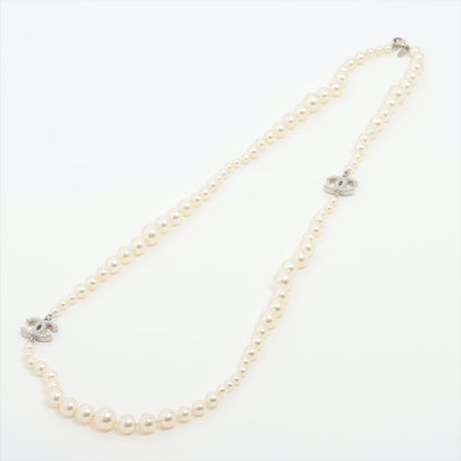 Second hand Chanel Coco Necklace Faux Pearls Silver Metal - Tabita Bags