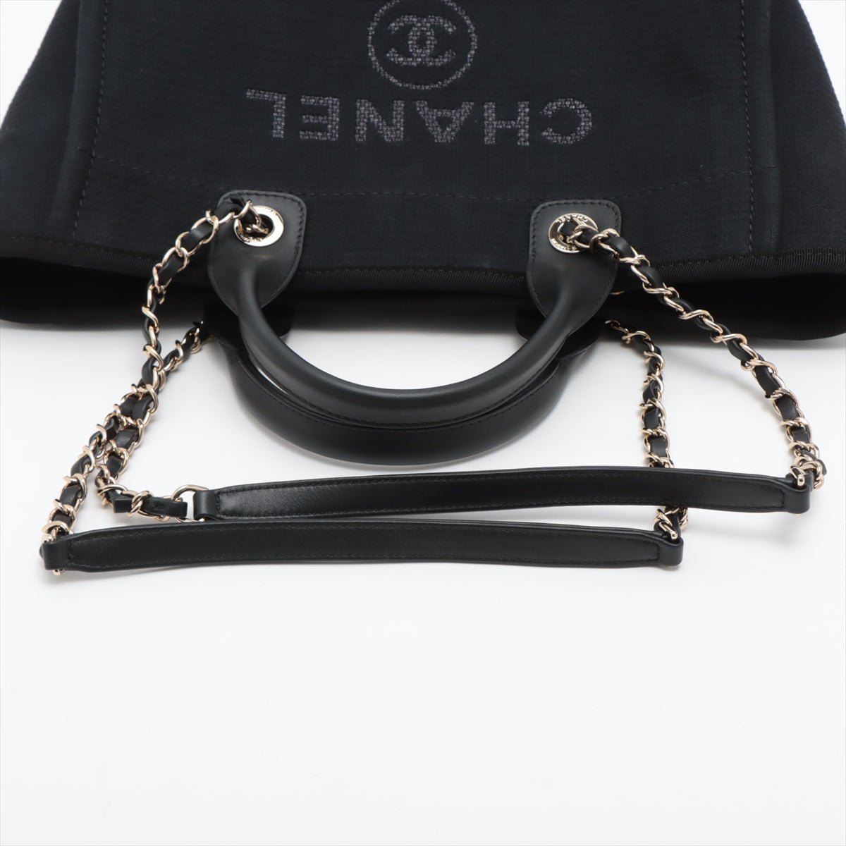 Second hand Chanel Deauville Canvas & Leather Chain Bag 2-way Black Gold - Tabita Bags