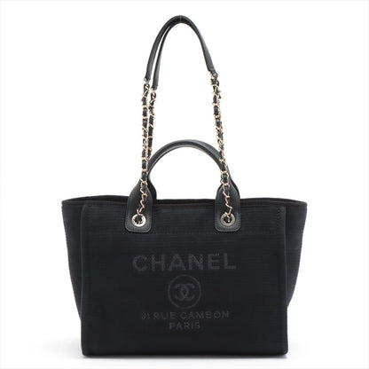 Second hand Chanel Deauville Canvas & Leather Chain Bag 2-way Black Gold - Tabita Bags